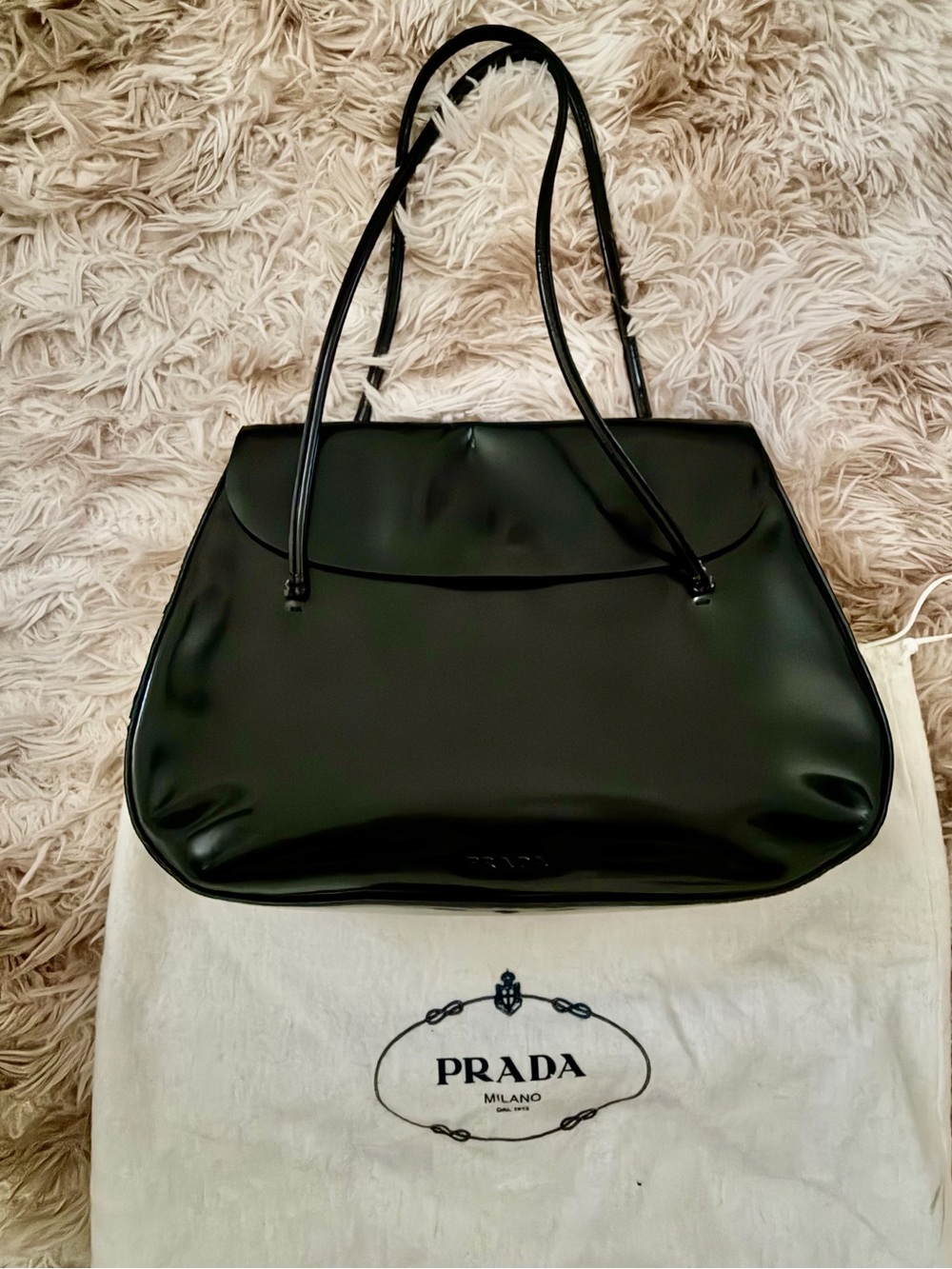 Prada Black Shoulder Bag - Smooth Leather Double-Strap Tote